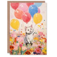 Blumen KäTzchen Kinder Luftballons Karte Mit Katzenmotiv Geburtstagskarte