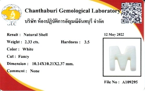 ★★ CERTIFICAT !! NACRE DE THAILANDE LETTRE " M " : 2,33 CARATS ★★ P266.180T - Imagen 2 de 2