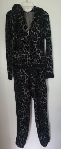 juicy couture Hoodie One Piece Velour Animal Print Jumpsuit Size Xs - Picture 1 of 14