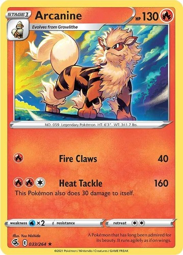 Arcanine 33/264 Fusion Strike Regular Rare Pokemon Card TCG 033
