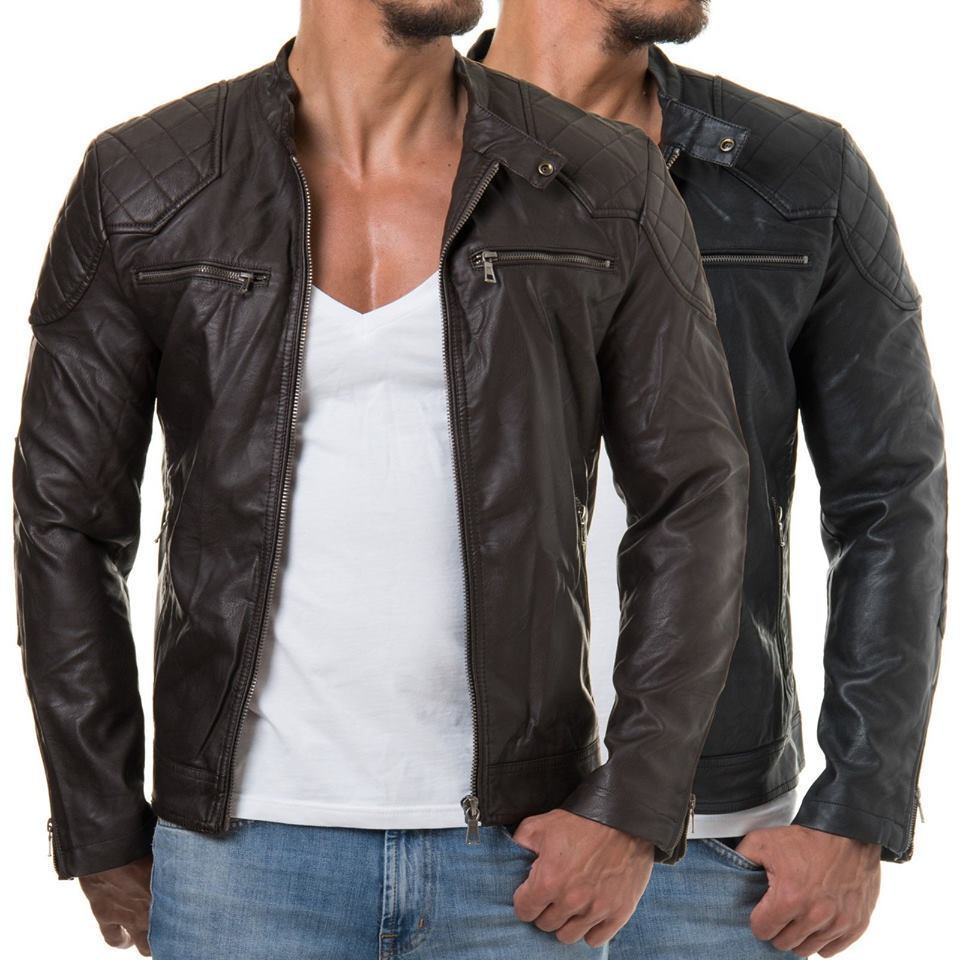 Chaqueta de cuero real negra para motociclista vintage de motociclista para hombre
