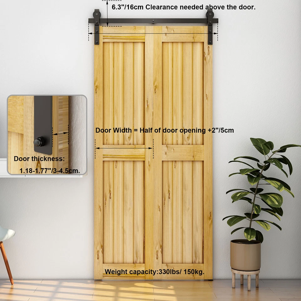 Kit de herrajes para puerta de granero corredera plegable rodillo de montaje superior negro pista plana moderno Foto 4 de 4