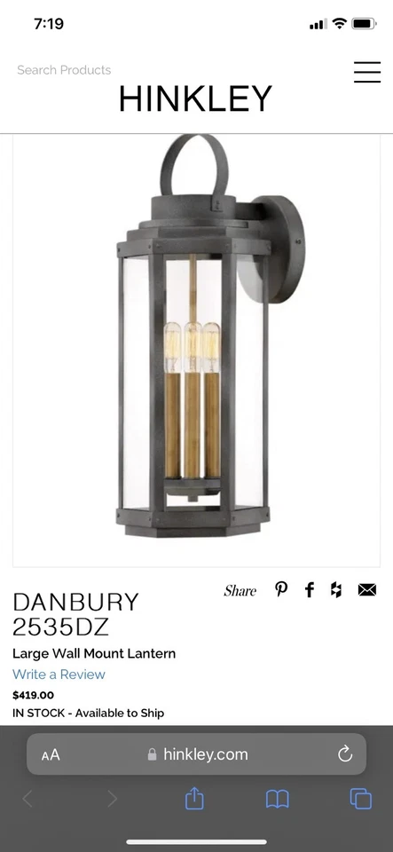 Hinkley Lighting 2535DZ Danbury 3 Light 22" Tall Outdoor Wall - Aged Zinc / - Image 2 of 4