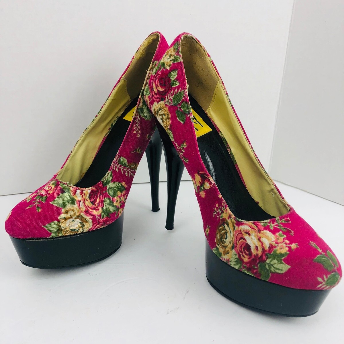 オリバーガル　正規品　Luxury Stacked Shoes Rose FRH Pink Floral Pattern Platform Pumps Jacquard Size 8
