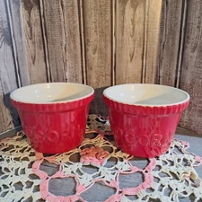 Pair of ''Over and Back'' Red Ceramic Popcorn Tub Design Flower Pots Planters
