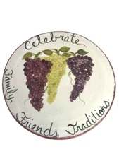 Ceramic Flat Serving Plate / Cake /Fruits / Cheese / Snacks hand painted grapes 