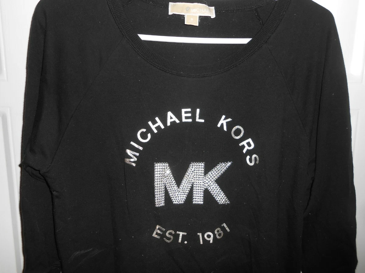 MICHAEL KORS BLACK LONG SLEEVE GOLD Studded SHIRT Womens Small