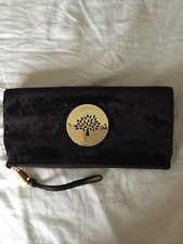 Authentic Mulberry Daria Clutch - Grape Ostrich Velvet - New.