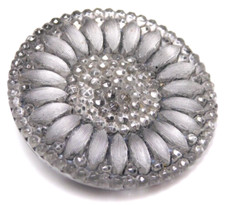 19th C. Antique Lacy Glass BUTTON Silver Grey Flower NICE 1&1/4