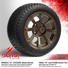 4x GOLF CART 12" MATTE BRONZE CYCLOPS WHEELS and 215/40-12 DOT LOW PROFILE TIRES