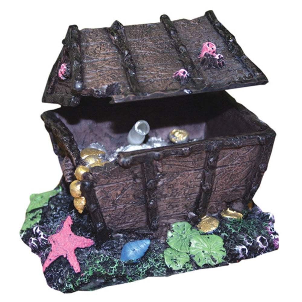 Aqua One Air Operated Treasure Chest On Rock Aquarium Fish Tank Decor Ornament