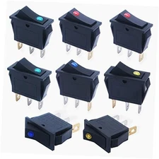  8pcs 12V Illuminated Rocker Switch Toggle Power SPST ON-Off Switch Snap-in 3 