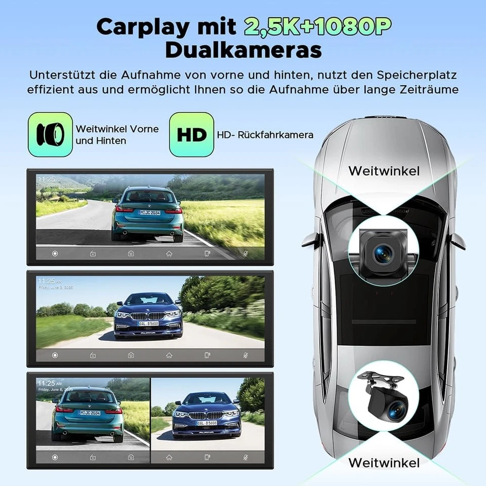 Lamtto 10,25"zoll Wireless Apple CarPlay & Android Auto MIT 2.5K Dashcam 64GB - Bild 2 von 4