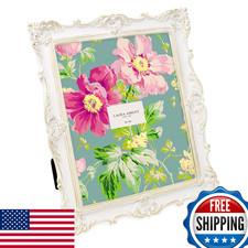 Laura Ashley 8x10 White  Gold Ornate Textured Hand-Crafted Resin Picture Frame