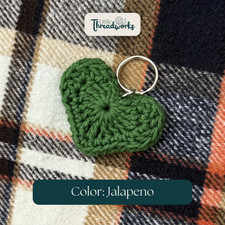 100 Cotton Crochet Heart Shaped Key Chain w/ Metal Key Ring Mint Green Teal