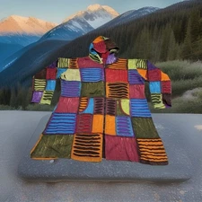 Greater Good Network Jacket Womens 3XL Patchwork 3D Boho Hippie Art Fair Hoodie