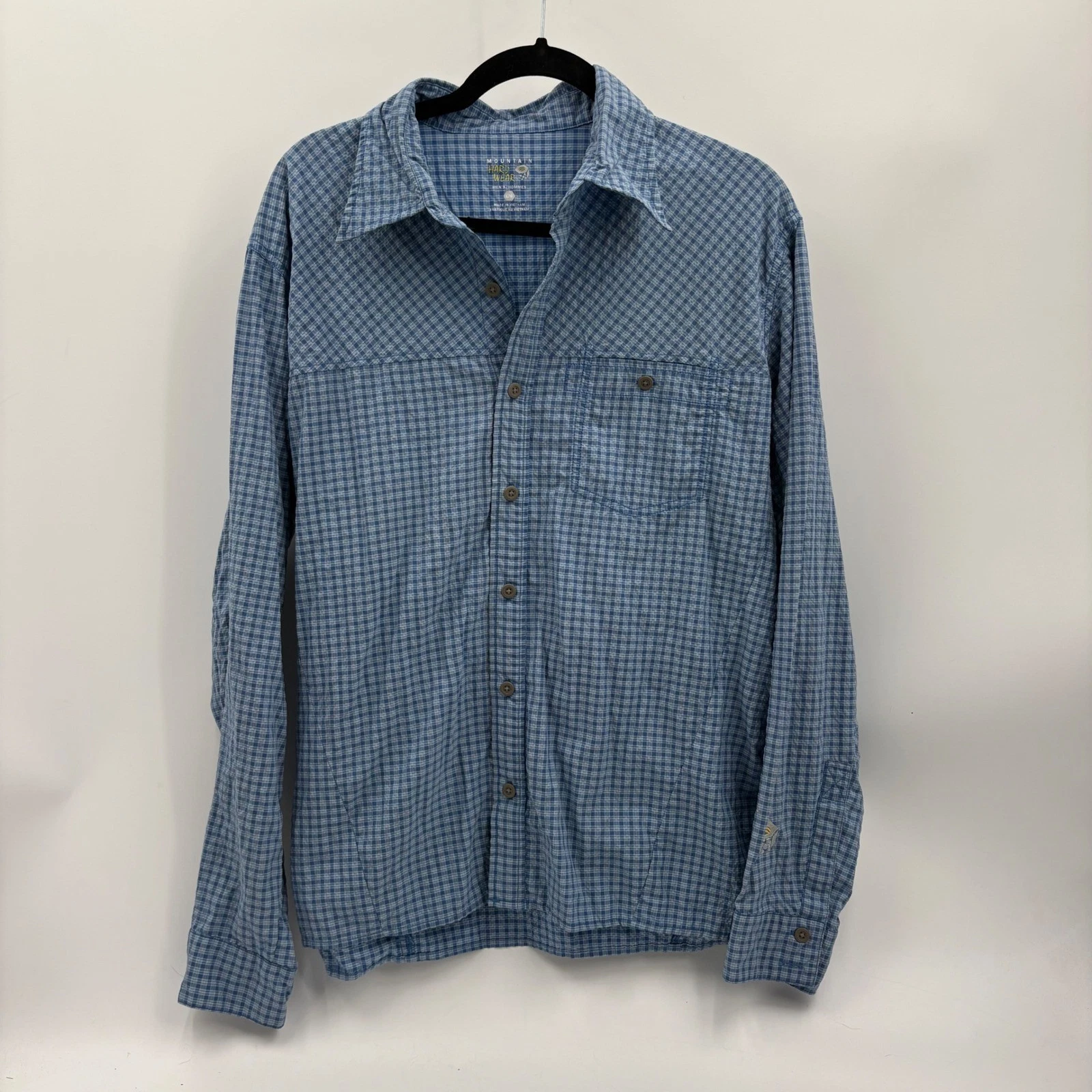 Mountain Hardwear Mens Performance Shirt Large Blue Plaid Long Sleeve Button Up