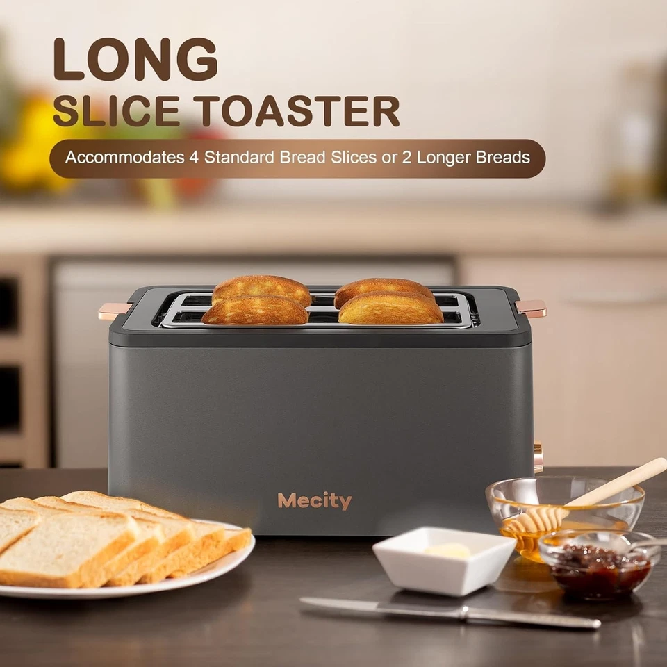 4 Slice Long Slot Toaster with Warming Rack - Grey - Image 4 of 4