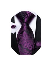 Extra Long Tie for Men Silk 63" XL Necktie and Pocket Suqare Cufflinks Set Me...