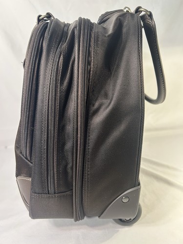 Ralph Lauren Chaps Rolling Laptop Briefcase Brown Leather Plaid Carry Overnight - Afbeelding 11 van 20