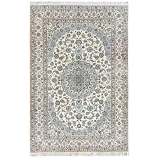 8'2"x11'8" Ivory Zoroastrian Nain Wool and Silk 400 KPSI Hand Knotted Rug 1460