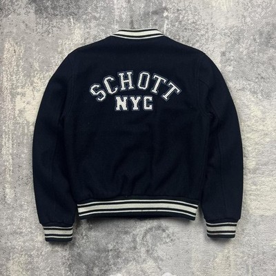 Vintage Schott NYC Bomberjacke Varsity Medium Herren Navy Weiß Stepp gefüttert 90s