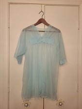 Vintage Sheer Blue Lace Peignoir Robe JCPenney Size L Nylon Lingerie Overlay