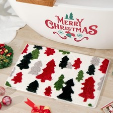 Christmas Tree Bathroom Rug Colorful Pine Winter Bath Mat Non Slip 32x20