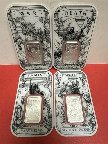 RARE The Poured Horseman Set (4) One Ounce .999 Silver Proof Bars