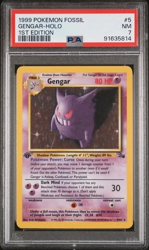 1999 Pokemon Fossil Gengar 1st Edition Holo #5 PSA 7