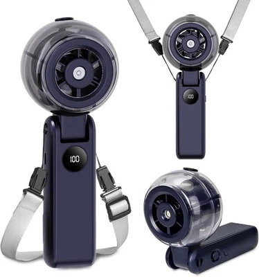 4000mAh Portable Handheld Desk Fan, Foldable & Neck‑Wearable Misting Cooling Fan - Image 1 of 4