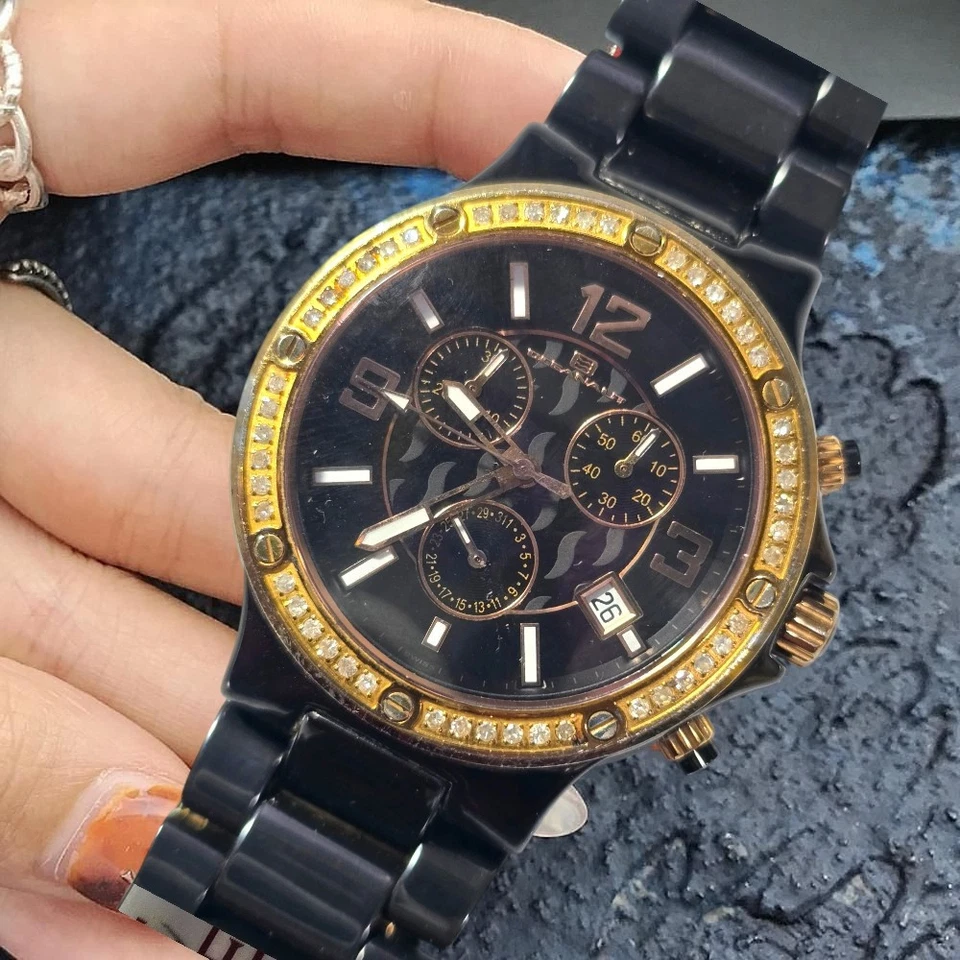 OCEANAUT WOMEN'S DIAMOND ACCENT BEZEL CERAMIC BAND QZ CHRONOGRAPH, NEW... - Image 2 of 4