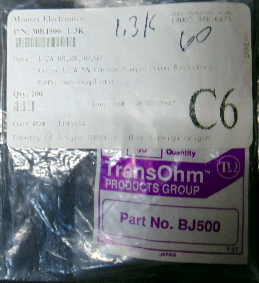 Resistencias de composición de carbono 1/2 vatio 825 piezas valores populares surtidos Foto 2 de 4