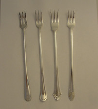 4 Nice Silver Plate Long Pickle Olive Serving Forks Lot 32