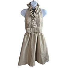 Alfred Sung Dress Womens Sz 0 Champagne Ruffle Neck Halter Cocktail Party Beige