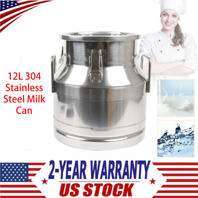 12L 304Stainless Steel Milk Can Wine Pail Bucket Jug Oil Barrel Canister Bottle!