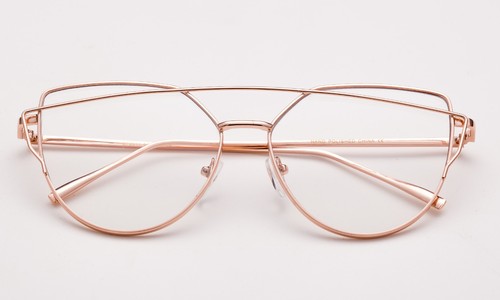 Gafas de lentes transparentes oro rosa marco de metal suaves elegantes gafas monstruo UV 100% - Imagen 2 de 3