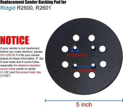 2 Pack 5 Inch 8 Hole Hook and Loop Sander Pad for Ridgid R2600, R2601 5" - Picture 3 of 12