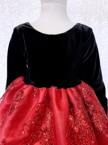Black Velvet Long Sleeve Embroidery Mesh Flower Girl Dress Wedding Christmas 2 4 - Picture 28 of 42