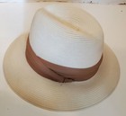 Off White Woven Straw Brimmed Hat Light Brown Scarf Band ItaLY — photo 3
