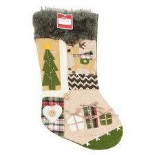 Holiday Time Multicolor Hand Stitched Quilt Christmas Stocking - 18"