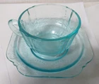 Vintage Indiana Glass Federal Madrid Recollection Teal Aqua Cup & Saucer