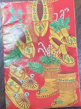 Vintage St. Labre Indian School Christmas Wrapping Paper Moccasins 1 Sheet