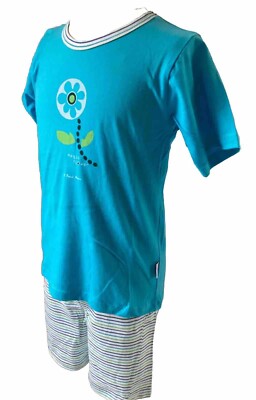 MAUZ Schlafanzug Shorty Kinder 2-teilig aqua Flower   116-176 Made in Germany