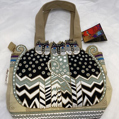 Laurel Burch Tres Gatos Three Cats Canvas Tote Bag Purse Zippered NWT