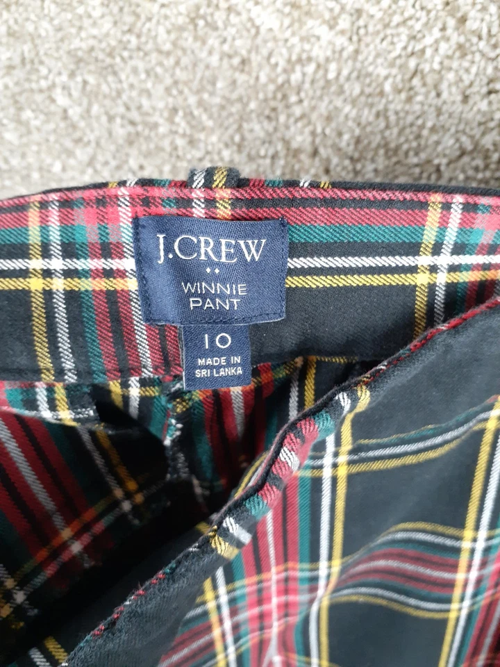 Pantalón corto J Crew Winne tartán a cuadros para mujer 10 negro rojo cremallera lateral elástico preppy Foto 4 de 4