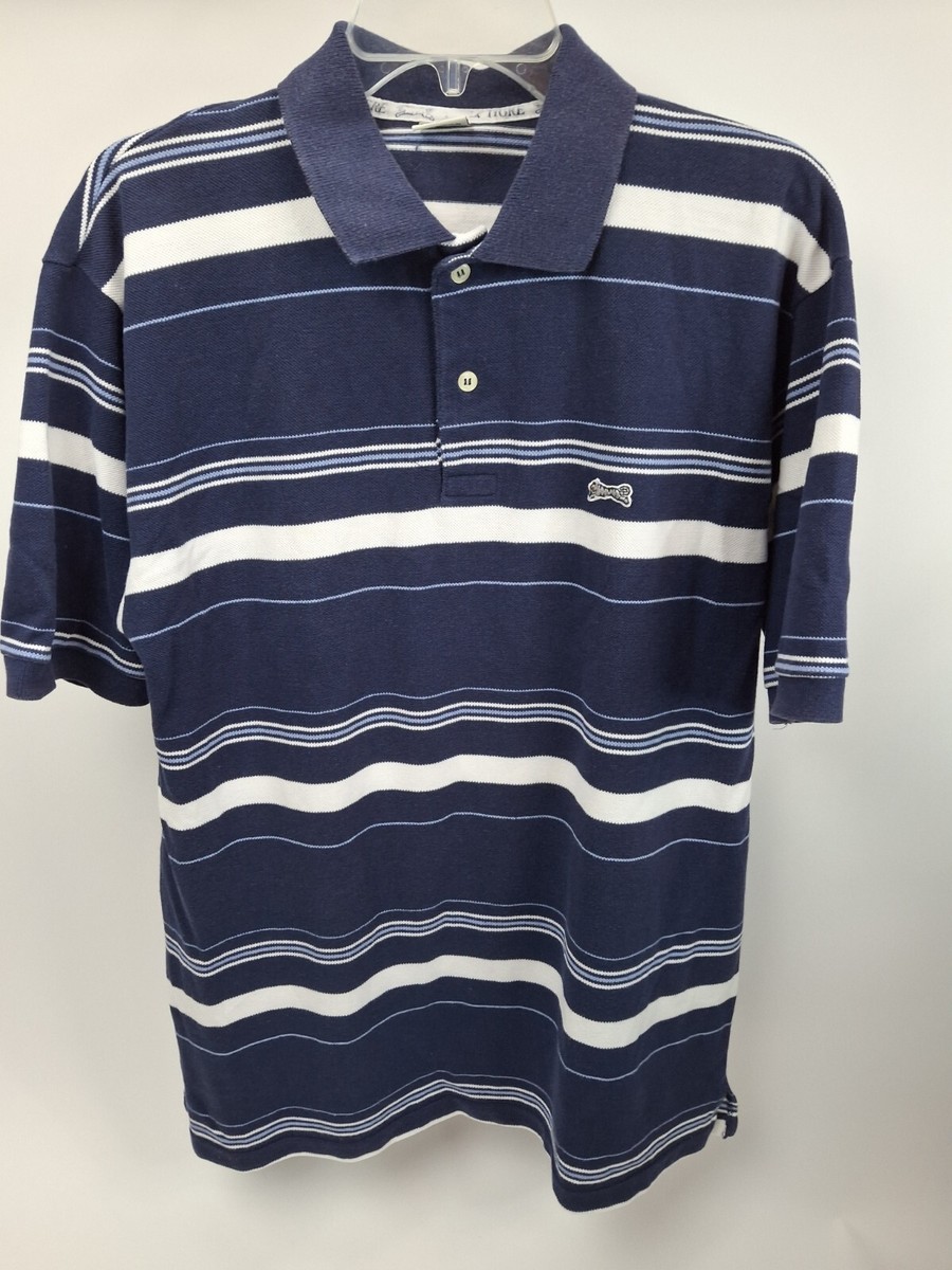 Vintage Men's Le Tigre Polo Shirt Blue Striped Size XL Retro 80s
