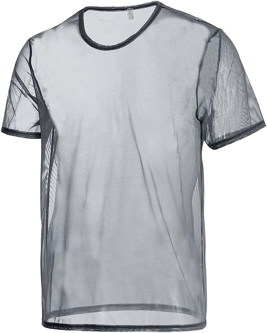 Zonbailon Mens Mesh Short Sleeve Shirts See Through T-Shirt Tops
