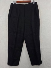 Talbots Irish Linen Pants Straight Trousers Women 14 Petite Black Adj Waist NEW