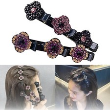 2 Pcs Satin Fabric Hair Bands Clover Rhinestone Hair Clip For Women